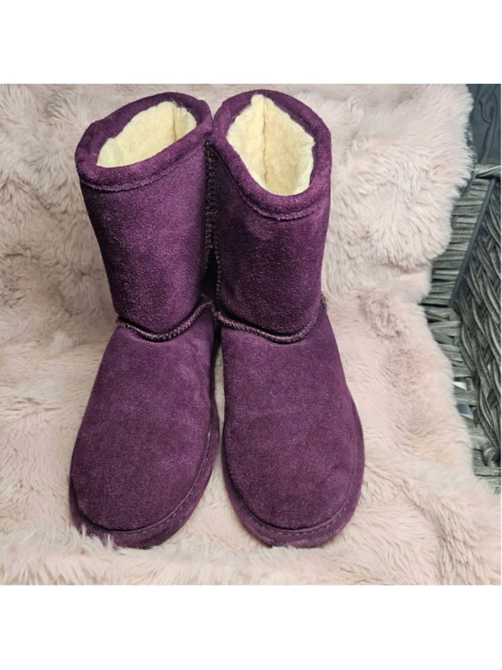 Bearpaw Emma Youth Suede Boots - Purple Short Shearling Winter Boots